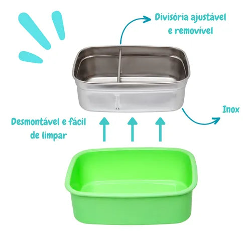Lancheira Pote Marmita Inox Bentô Box Buba Zoo 600ml