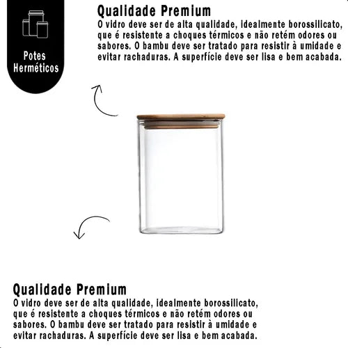 Kit 6 Potes Vidro Hermeticos Tampa de Bambu Porta Condimentos Cereais