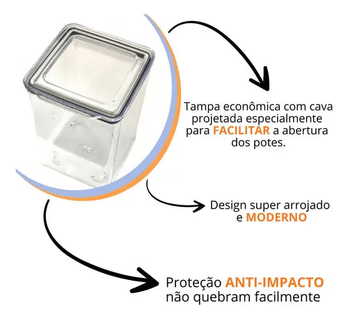 Kit 4 Potes Herméticos Acrílico 480ml Empilháveis Mantimento