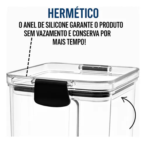 Kit 5 Potes Herméticos Para Mantimentos Acrílico Empilhável