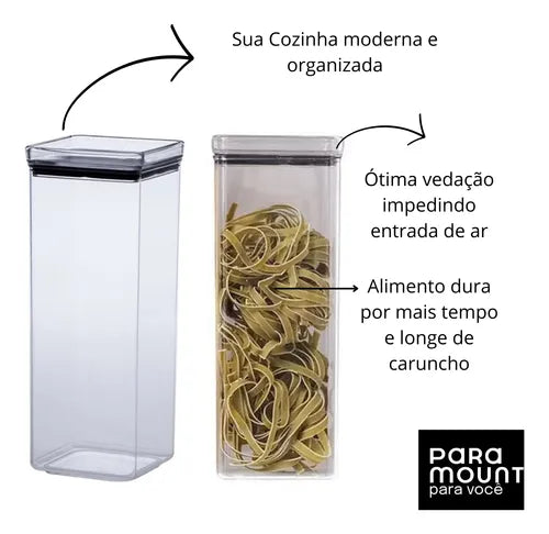 Pote Hermético Acrílico Quadrado Alimentos 2200ml Ktt 2 Un.