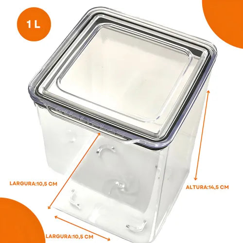 Pack 3 Potes para Alimentos Qualyplas Hermetico 1L Acrilico Transparente