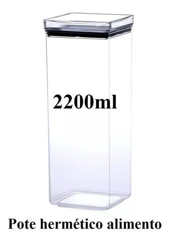 Kit 2 Potes Hermético Porta Mantimento Quadrado 2200ml Tampa