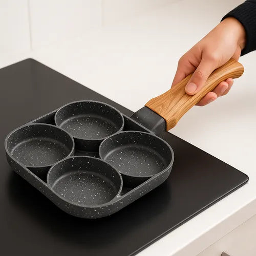 Frigideira Cerâmica Antiaderente Com 4 Divisórias Frita Ovos Cor Cinza