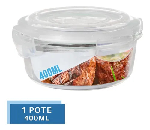 Pote Vidro 400ml Hermético Mantimentos Tampa 4 Travas