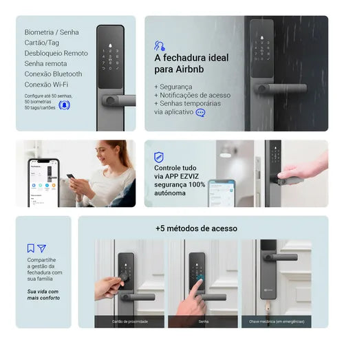 Fechadura Digital Inteligente Ezviz Cartão Senha Dl05 Wifi Cor Cinza