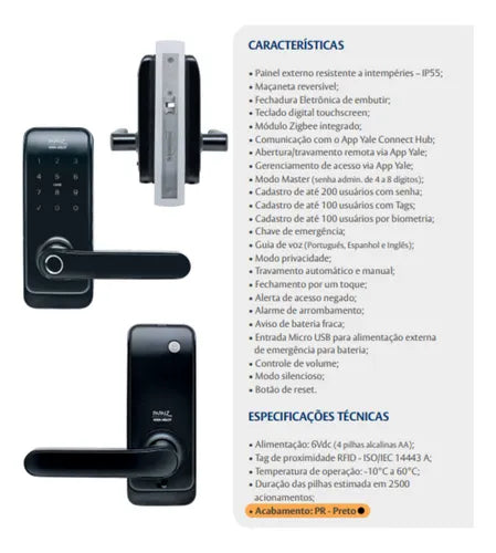 Fechadura Digital Papaiz SL205 Combo Hub Wifi Biometria Aplicativo Alexa