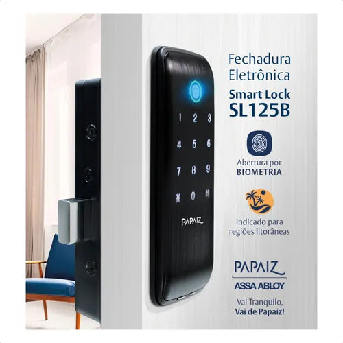 Fechadura  Smart Lock Sl125b Pf Biometrica (vert.) Preta