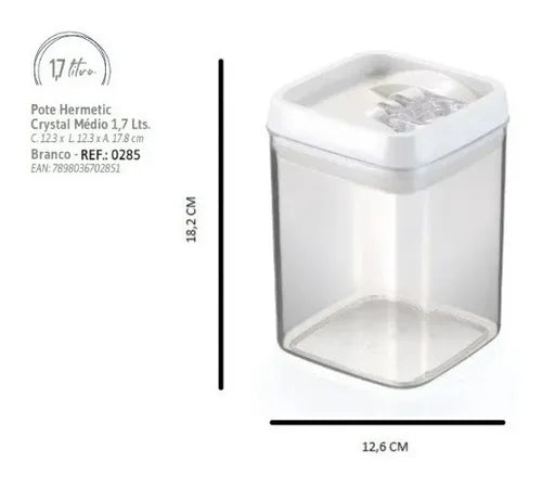 Kit 4 Potes Herméticos Acrílico Quadrado Com Tampa Preta Cor Transparente