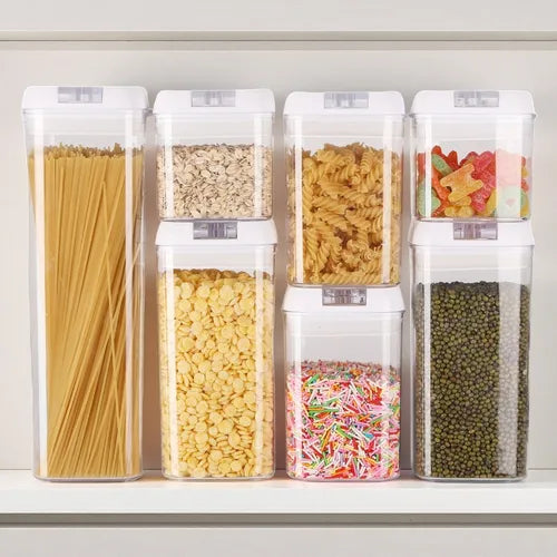 Kit 7 Potes Mantimentos Herméticos Com Branco Tampa