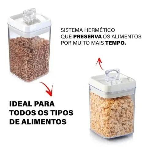 Kit 4 Potes Herméticos Acrílico Quadrado Empilháveis Trava Cor Branco