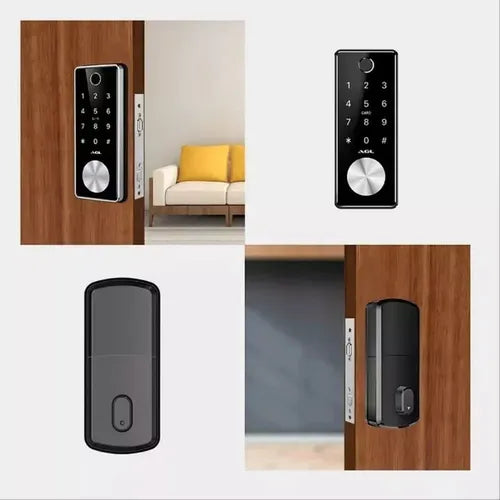 Fechadura digital T12 bluetooth biometria cartão chave senha preto AGL