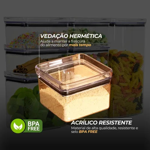Kit Potes Mantimentos Alimento Hermético Acrílico 7 Peças