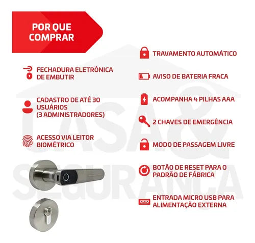 Fechadura Papaiz Digital C/ Biometria De Embutir Sl135 Prata