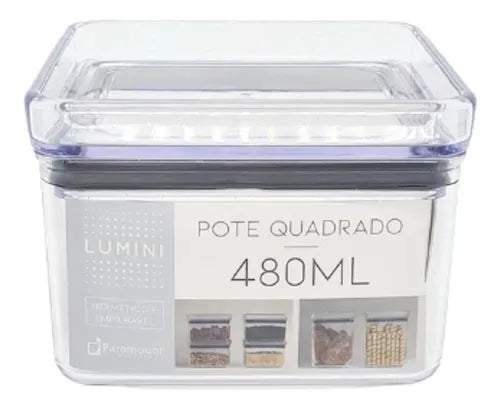 Pote Hermético Lumini Quadrado Alimentos Empilhável 480ml Cor Transparente