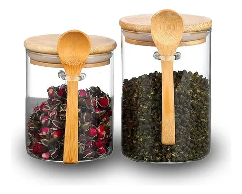 Conjunto C/ 2 Potes Transparentes Açucareiro E Café Bambu