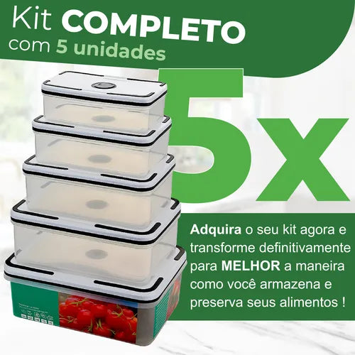 Kit 5 Potes Herméticos Transparentes Frezzer E Micro-ondas