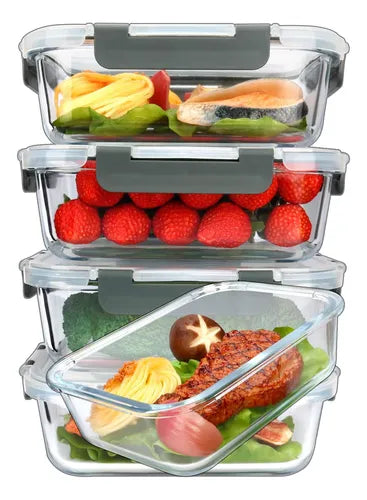 5 Potes Vidro Hermético Alimentos Microondas Home Life