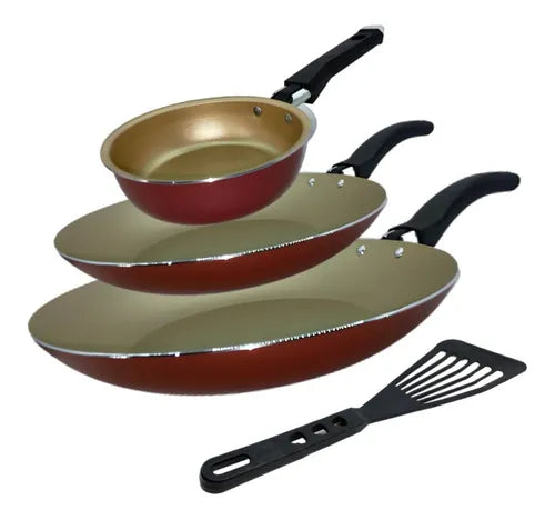 Conjunto De Frigideira 3 Pçs Antiaderente Techflon Nacional Cor Cereja