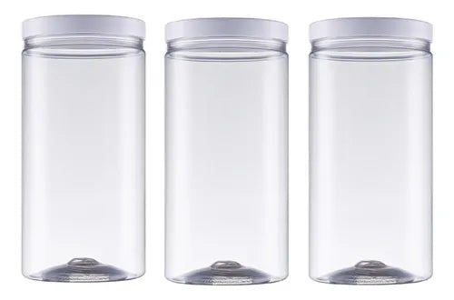 Kit 03 Pote De Plástico Cristal Com Tampa 2000ml Mantimento
