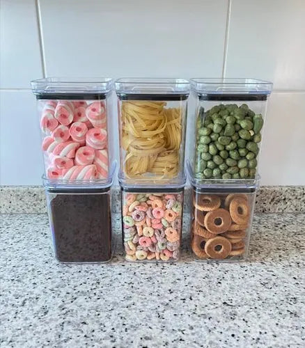 Kit 6 Potes 1l Quadrado Hermético Porta Mantimentos Organiza