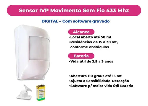 Sensor Movimento Sem Fio Hlg P/ Alarme Infravermelho