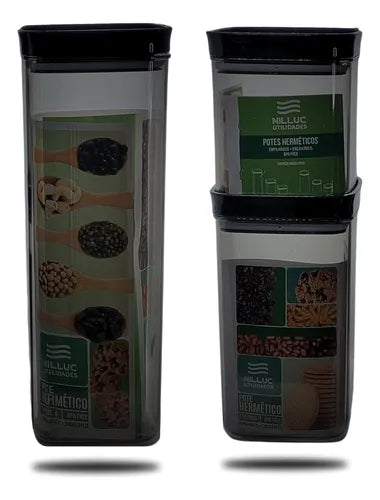 Conjunto 3 Pote Hermetico 2,2l, 1,2l E 800ml Para Mantimento