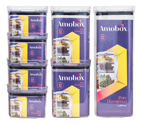 Kit 7 Potes Herméticos Acrílico Quadrado Empilháveis Cor Transparente