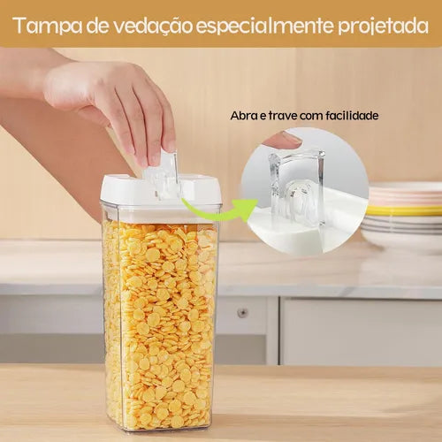 Kit 7 Potes Mantimentos Herméticos Com Branco Tampa