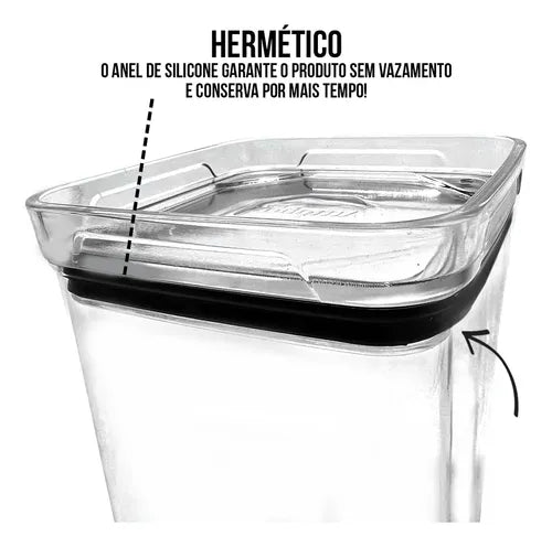 Kit 7 Potes Herméticos Acrílico Quadrado Empilháveis Cor Transparente
