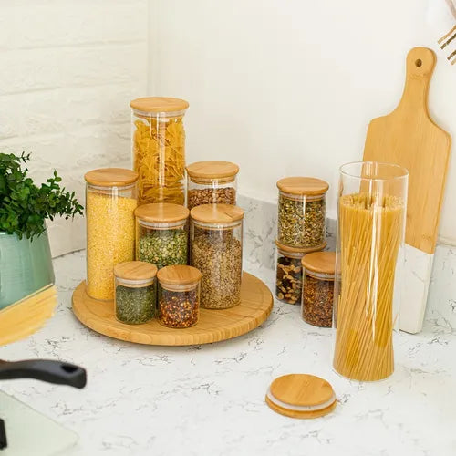 Potes De Vidro Mantimentos Com Tampa Bambu Oikos - 11 Pçs