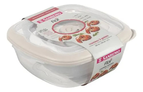 Kit 3 Potes Quadrados Hermético Plástico Sanremo Marmita