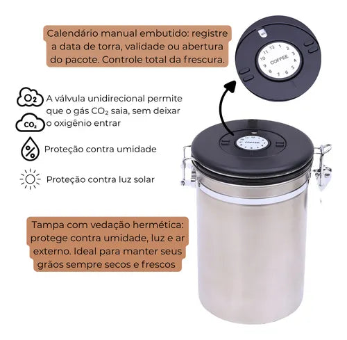 Pote Hermético Grãos Café Válvula Colher Medidora 1,8l