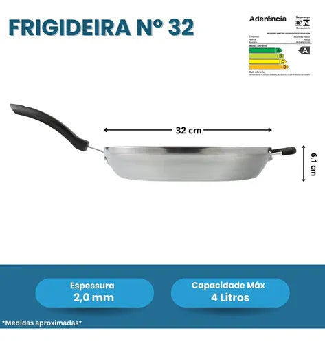 Frigideira Antiaderente Grande Hotel Restaurante 32 Alumínio Cor Cinza