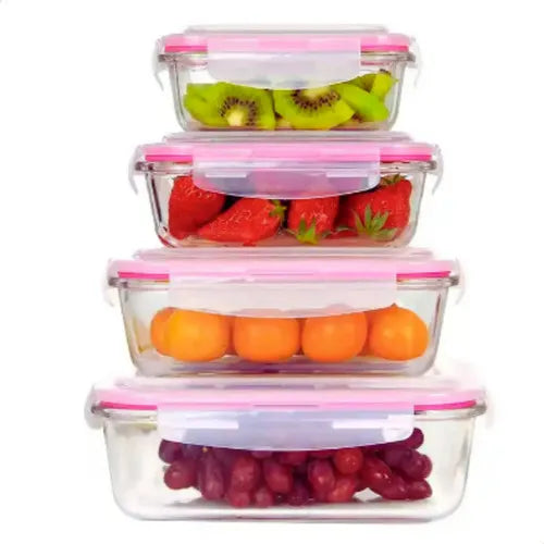Conjunto 4 Potes Hermético Vidro 370ml 640ml Marmita Fitness Papinha Resistente A Variação De Temperatura Ms Variedades E Utilidades
