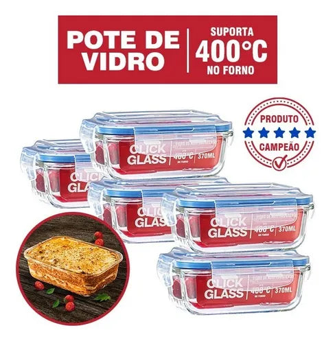 Kit Premium Click Glass 5 Potes De Vidro 100% Herméticos Cor Transparente