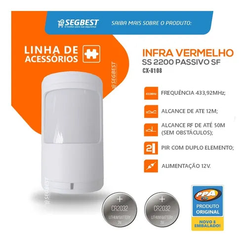 Kit 2 Sensor Infravermelho Presença Alarme Gcp Ppa Sem Fio