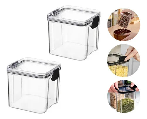 Kit 2 Potes Herméticos Porta Mantimento Com Tampa 1 Litro