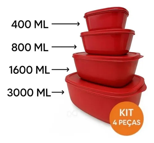 Kit Potes C/4 Peças Fechamento Hermético