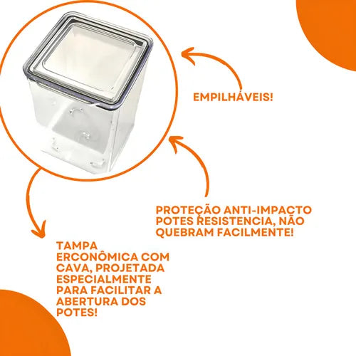 Pack 3 Potes para Alimentos Qualyplas Hermetico 1L Acrilico Transparente