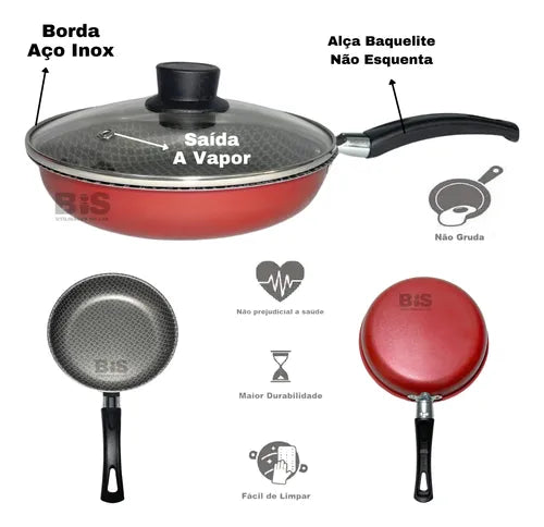 Frigideira Alta Funda 18 Cm Antiaderente Com Tampa Vidro Top