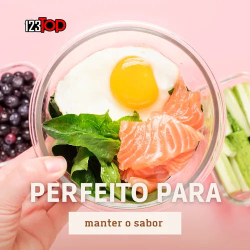 Kit 5x Marmita Pote Hermético Vidro 400ml Tampa Microondas