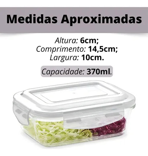 Kit 4 Potes De Vidro Hermético 370ml Tampa Com Trava Fitness Cor Branco