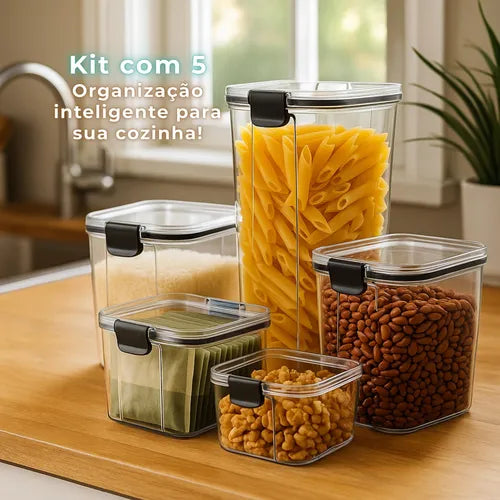 Kit 5 Organizadores Pote Hermético Empilhável Para Alimentos Rgb Megashop