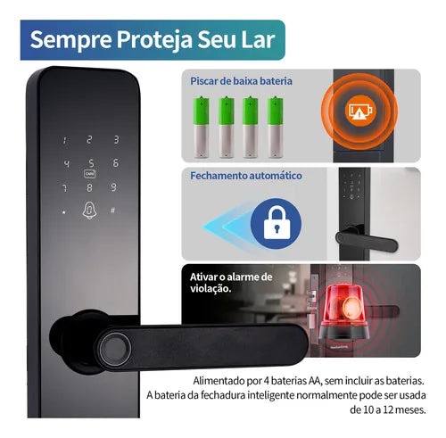 Fechadura Digital Biométrica Eletrônica Touch Biometria Com Bluetooth, Tuya Smart Life App E Segurança Avançada- Idioma Em Português Do Brasil