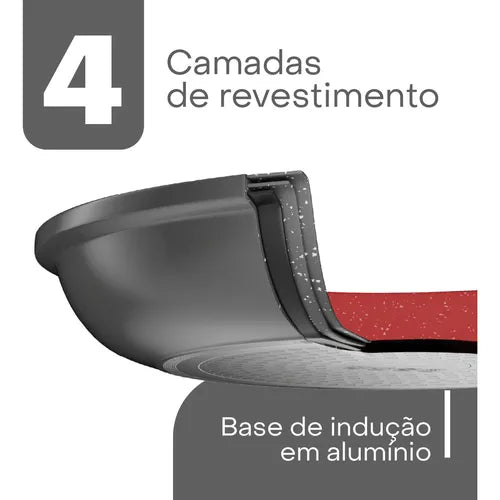 Frigideira de Indução em Alumínio com Revestimento Cerâmico Granito Chef Vermelha 20cm Lyor