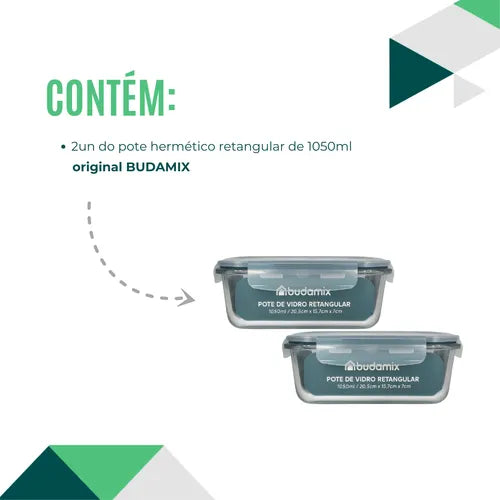Kit 2 Potes De Vidro Hermético 1050ml Tampa 4 Travas Vedação