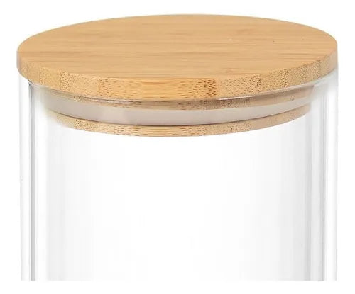 Porta Alimentos Em Vidro 550ml Com Tampa Em Bambu 10cm