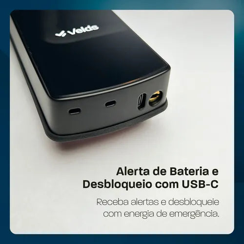 Fechadura Digital Inteligente Velds, Wi-Fi, de Embutir com Biometria App Senha Tag, Preto Fosco