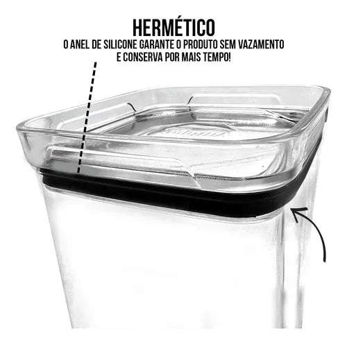 Potes Herméticos Quadrado Mantimentos Organiza Cozinha C/ 12
